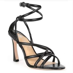 Antonio Melani Gisella Strappy Leather Ankle Strap Dress Sandals black